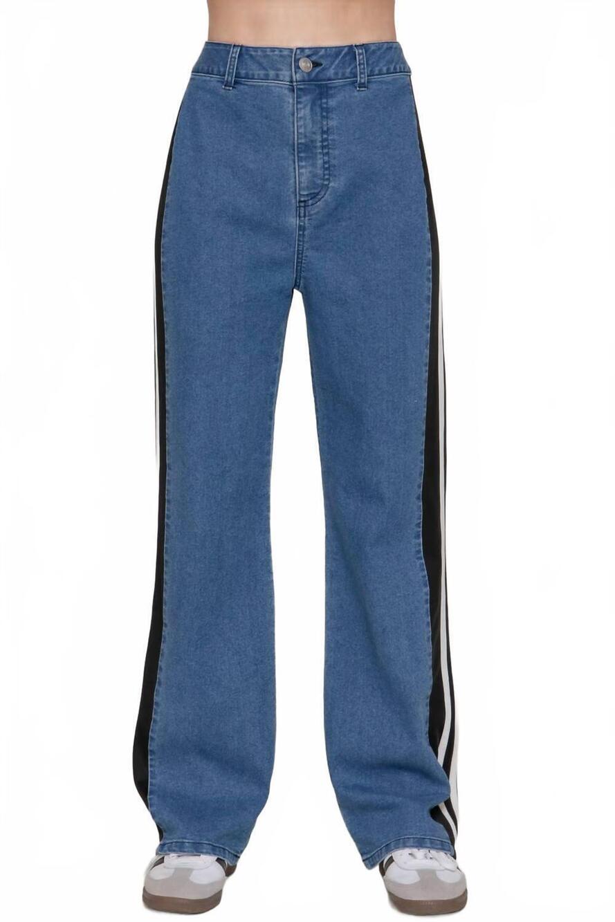 NEW ACTIVE BASIC side contrast straight fit denim jeans in blue